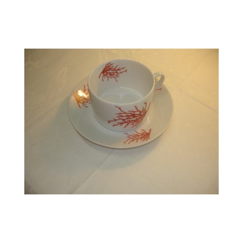 PAIRE TASSE A DEJEUNER(tasse et soucoupe) CORAIL