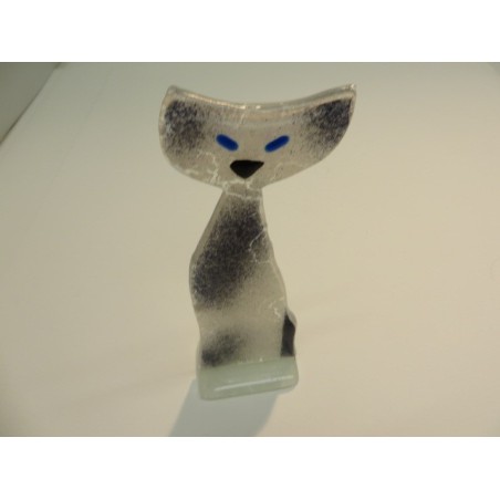 PETIT CHAT EN VERRE YEUX BLEUX  HT 18CM LARG 6CM