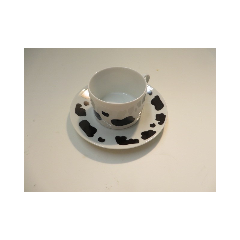 PAIRE TASSE DEJEUNER (TASSE ET SOUCOUPE)MOTIF TACHES DE VACHES