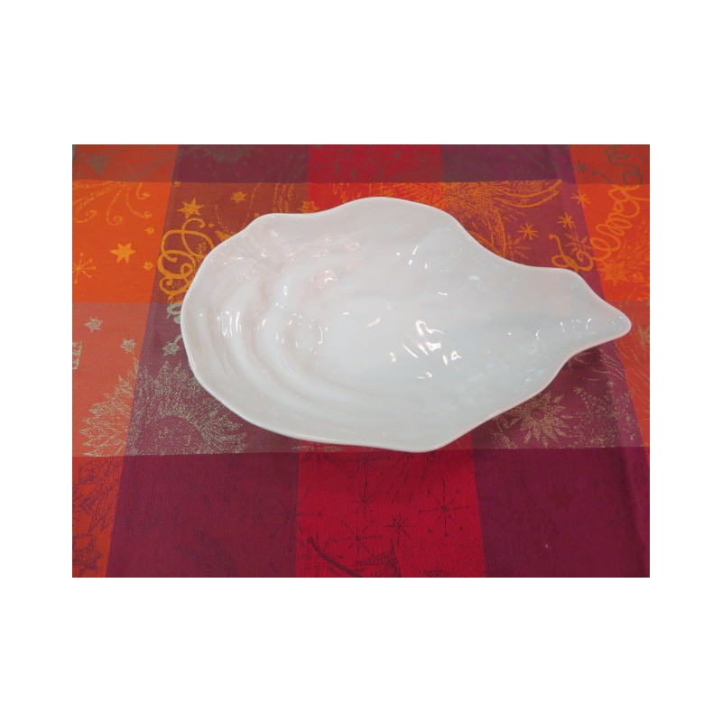 PLAT DE SERVICE EN PORCELAINE FORME HUITRE 29X17X6CM